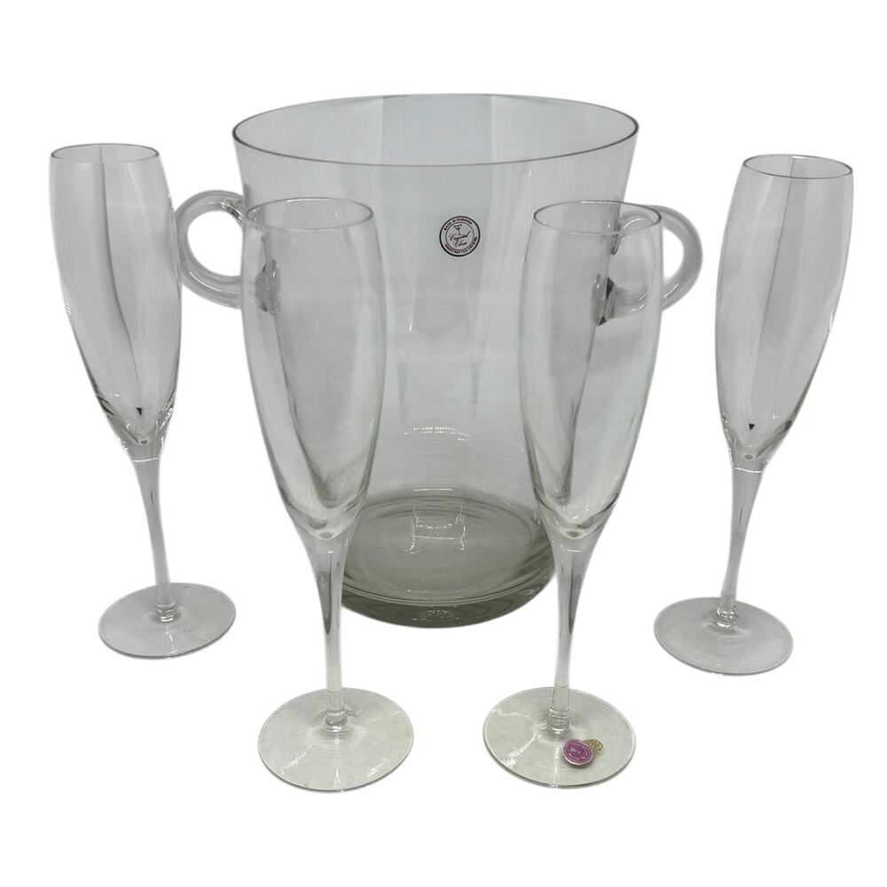Contemporary Romanian Champagne Bucket Set With Four Flutes - 10” Set